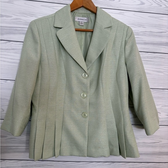 DANILLO Skirt and Jacket Suit Set - Light Metallic Pastel Green - Size 8 - Picture 2 of 15